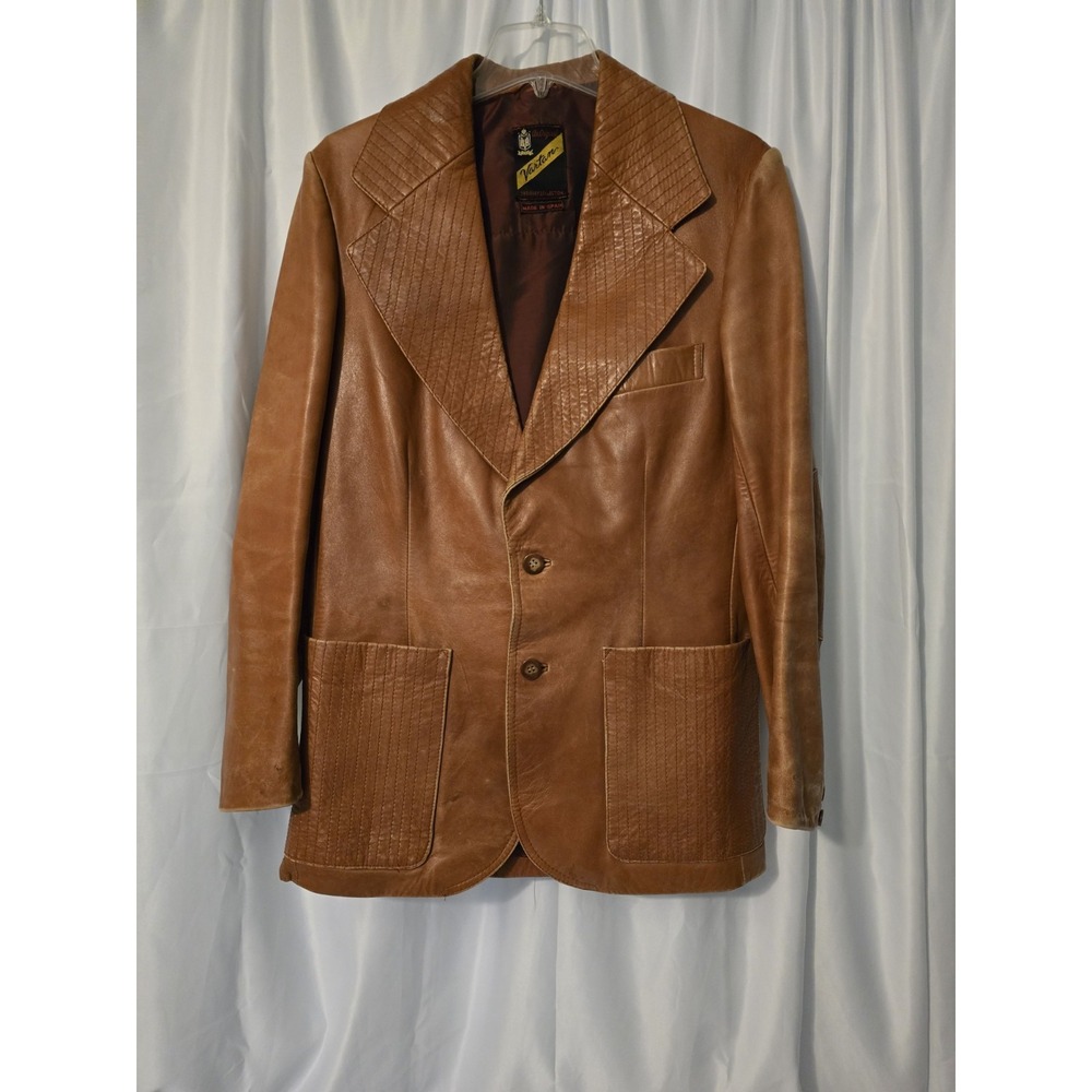 Vartan Designer Collection Vintage Camel Leather Jacket Blazer Coat Size 38 RARE